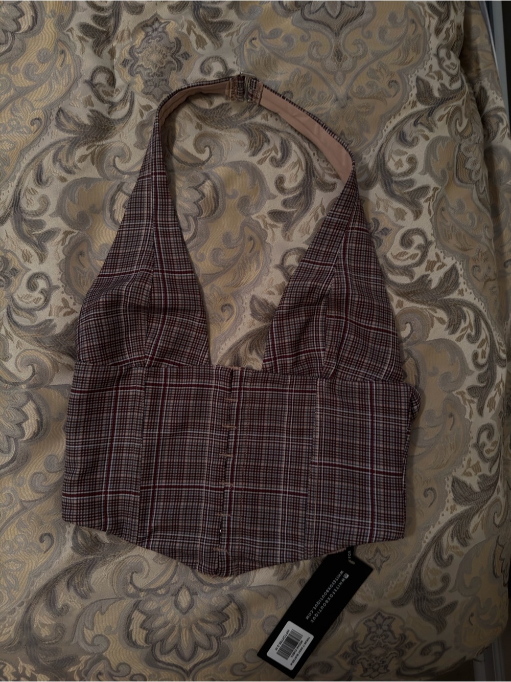 NWT Plaid White Fox Corset Halter Top